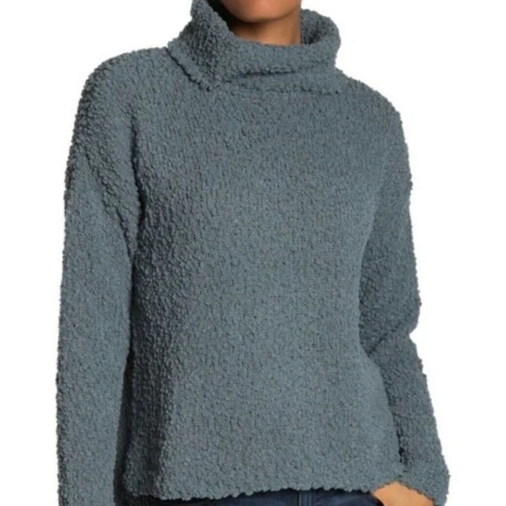 Bobeau Blue Turquoise Popcorn Knit Turtleneck Cowl Neck Sweater